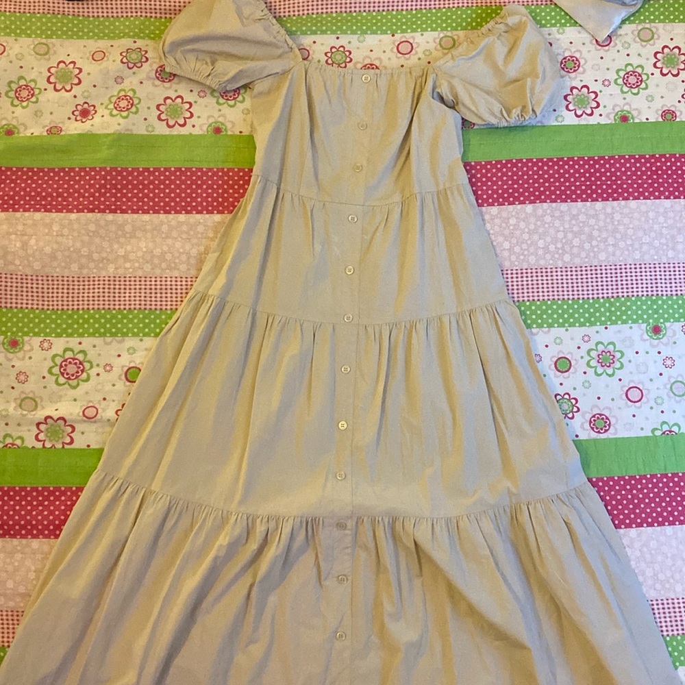 𝜗𝜚⋆₊˚ long tan square neck dress